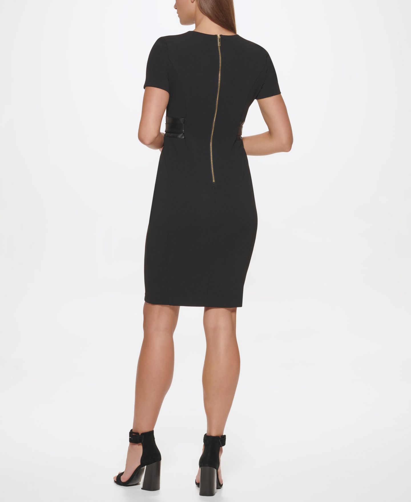 Женское платье Calvin Klein Solid Faux-Leather Tie-Waist Sheath, цвет: Чёрный — фото 2