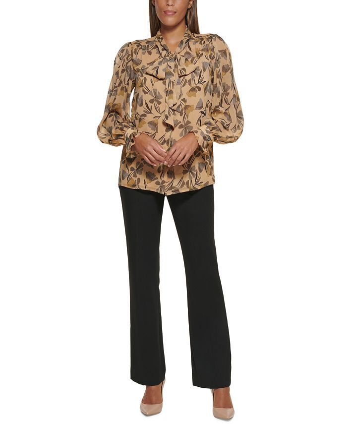Calvin Klein Long Sleeve Floral Bow Blouse & Reviews - Tops - Women ...