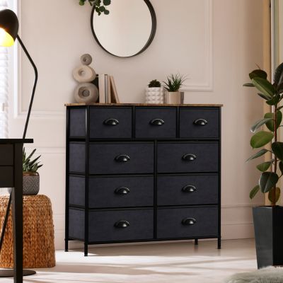 9 Drawers Dresser - Furniture Storage for Bedroom, Closet, Office Organization - Steel Frame, Wood Top, Fabric Bins