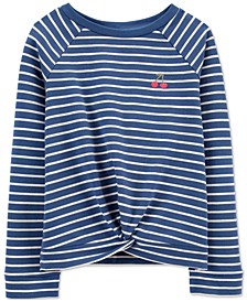 Little & Big Girls Cotton Twist-Front Striped T-Shirt