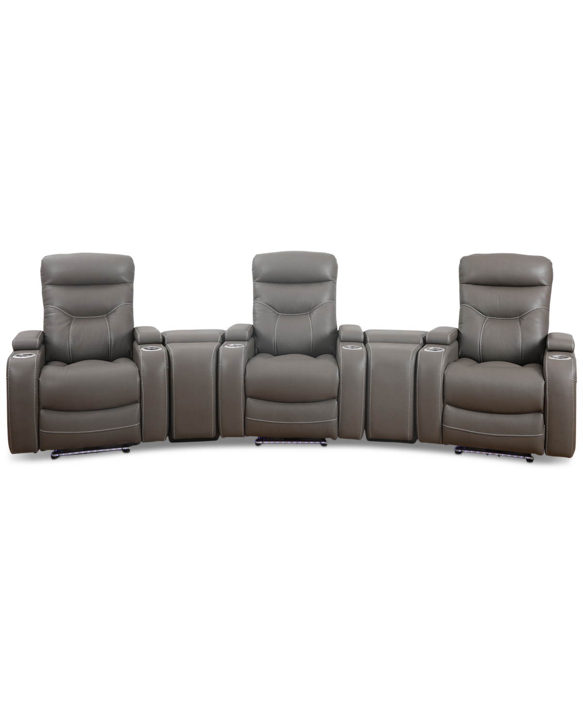 Furniture Jabarr 5-pc. Beyond Leather Theater Seating With 2 Consoles, Created For Macy's In Grey