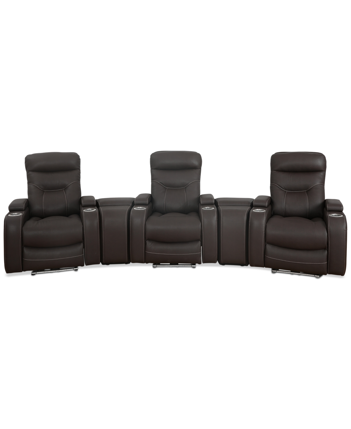 Furniture Jabarr 5-pc. Beyond Leather Theater Seating With 2 Consoles, Created For Macy's In Dark Brown