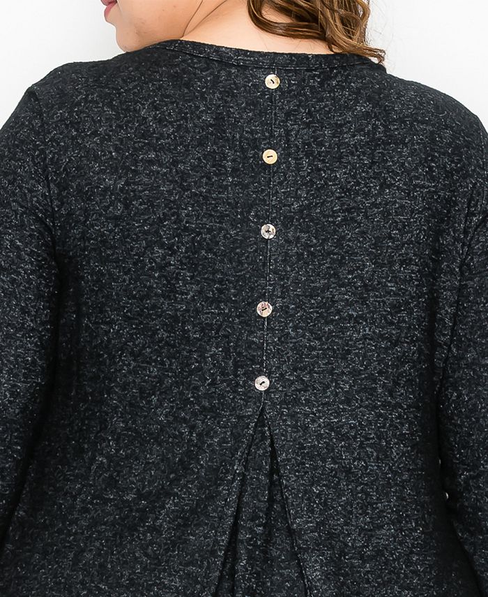 COIN 1804 Plus Size Cozy Long Sleeve Pleat Button Back Top Macy's