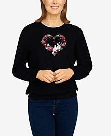 Missy Classics S2 Women's Lovebirds Heart Wreath Pullover Sweatshirt Top