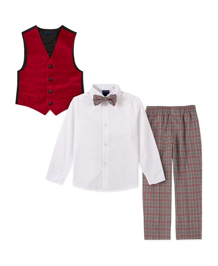 Nautica Little Boys Red Velvet Vest 4 Piece Set - Macy's