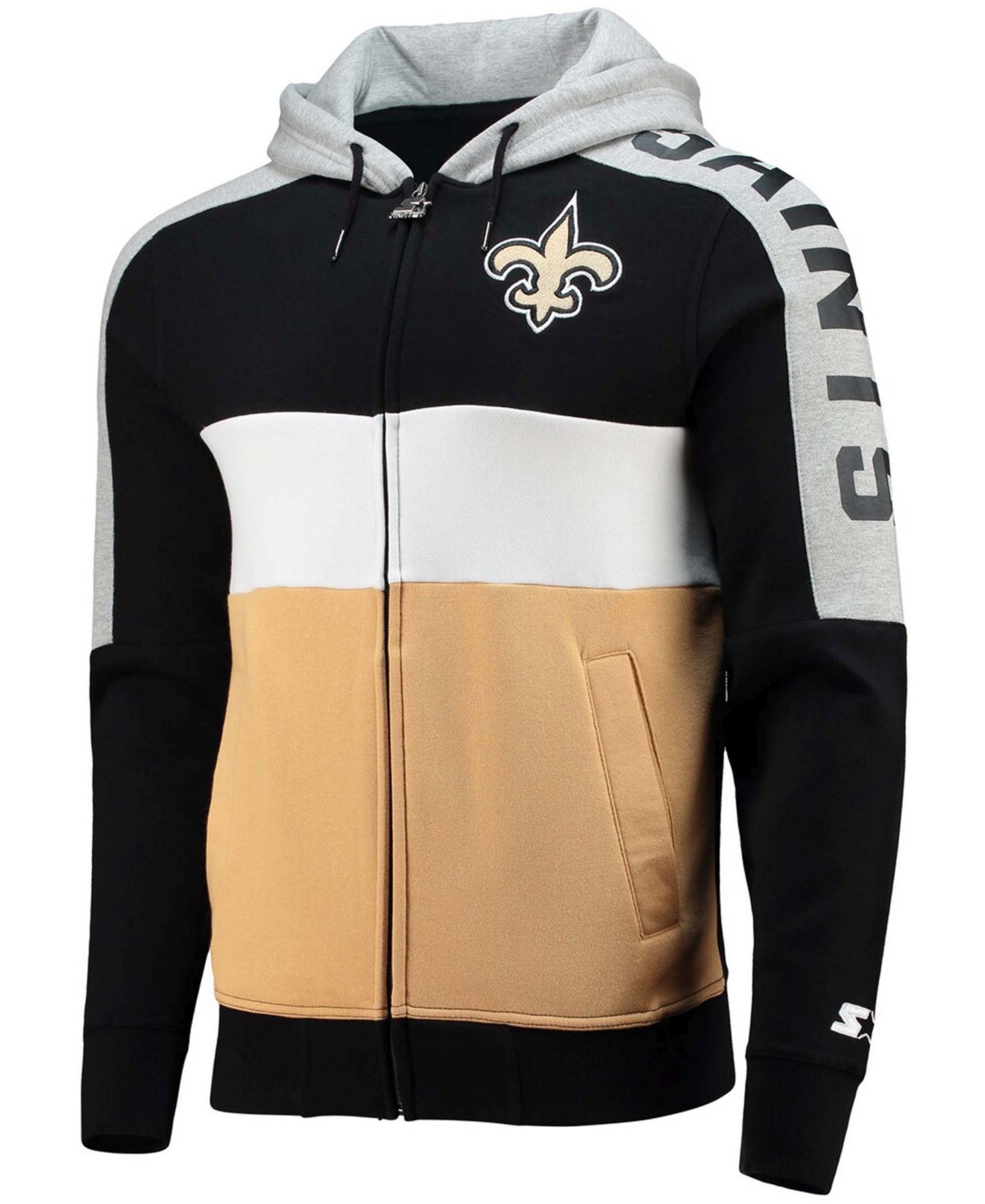 Shop Starter Men's Black, Gold-tone New Orleans Saints Playoffs Color Block Full-zip Hoodie In Black,gold-tone
