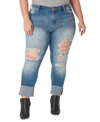 Gemma Rae - Trendy Plus Size Slim-Straight Ripped Wide-Cuff Jeans