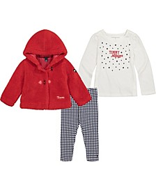 Toddler Girls Berber Jacket, T-shirt and Checkered Leggings, 3-Piece Set