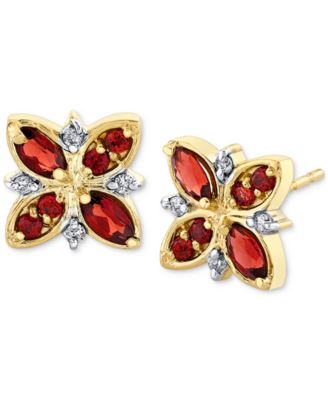 Macy's - Rhodolite Garnet (3/4 ct. t.w.) & Diamond (1/20 ct. t.w.) Stud Earrings in 14k Gold