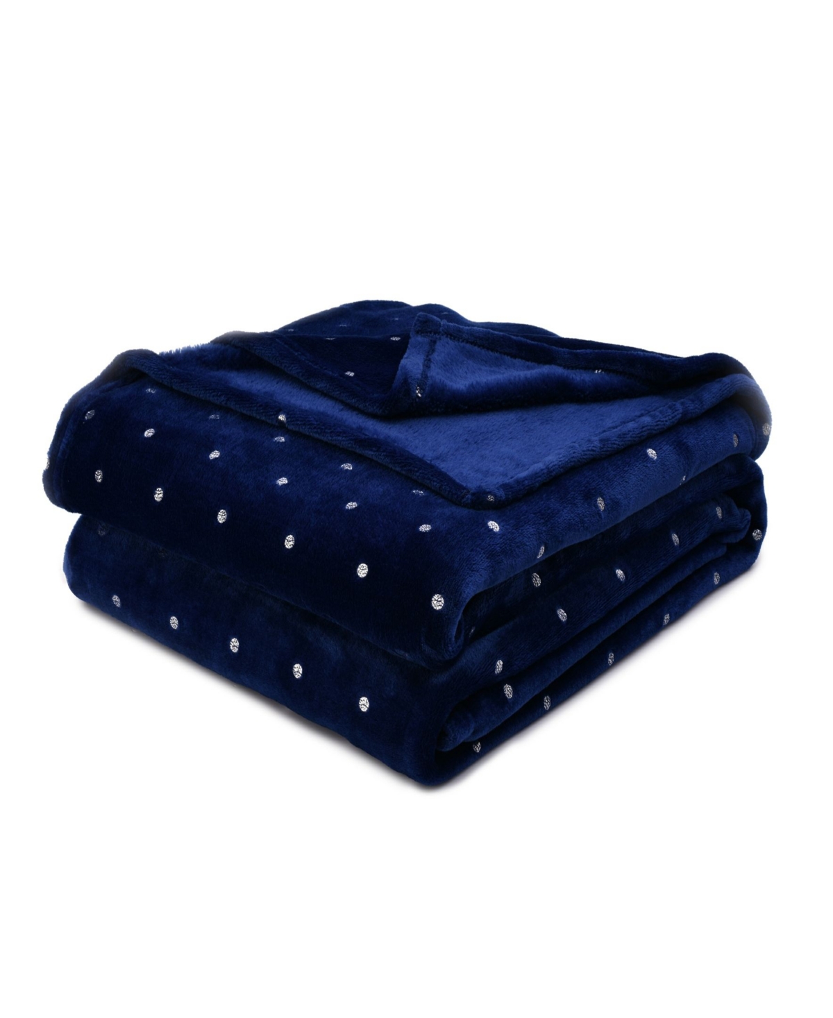 Superior Ultra -plush Polka Dot Fleece Blanket, King In Navy Blue