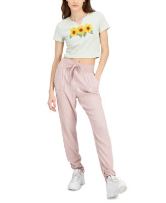 Love Tribe - Juniors' Sunflower Cropped Graphic-Print T-Shirt