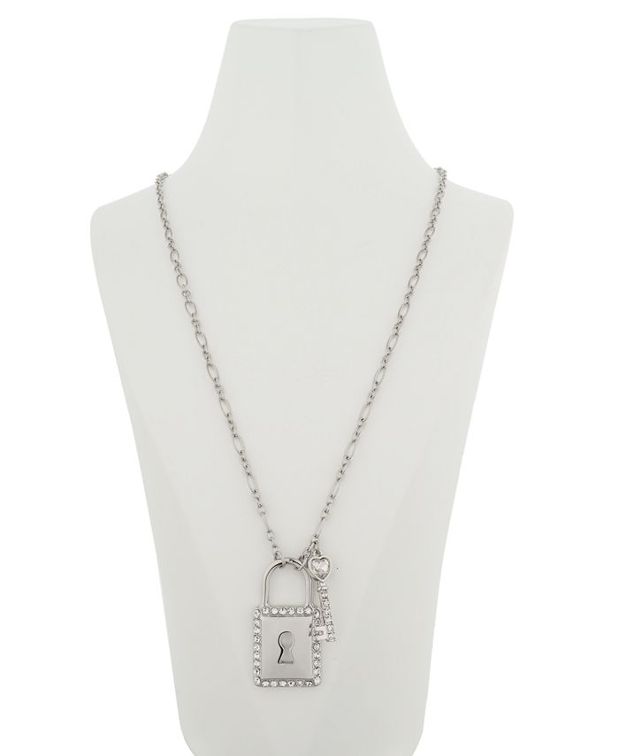 Charter Club SilverTone Crystal Lock & Key Pendant Necklace, 191/2