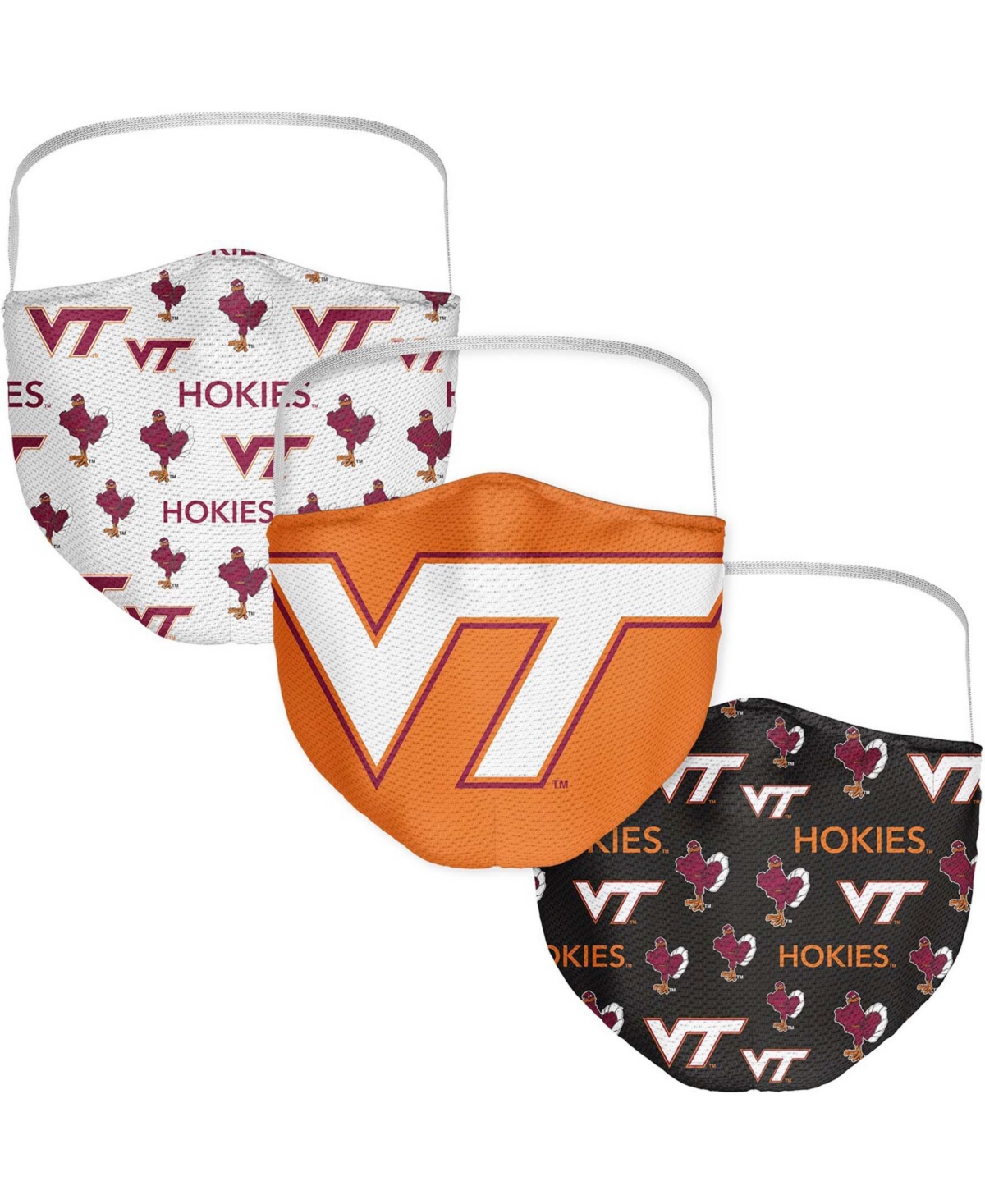 Multi Adult Virginia Tech Hokies All Over Logo Face Covering 3-Pack - Multi