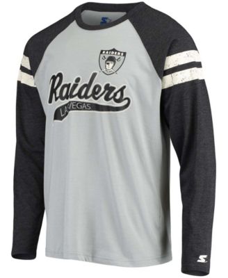 Men's Silver and Black Las Vegas Raiders Throwback League Raglan Long Sleeve Tri-Blend T-shirt