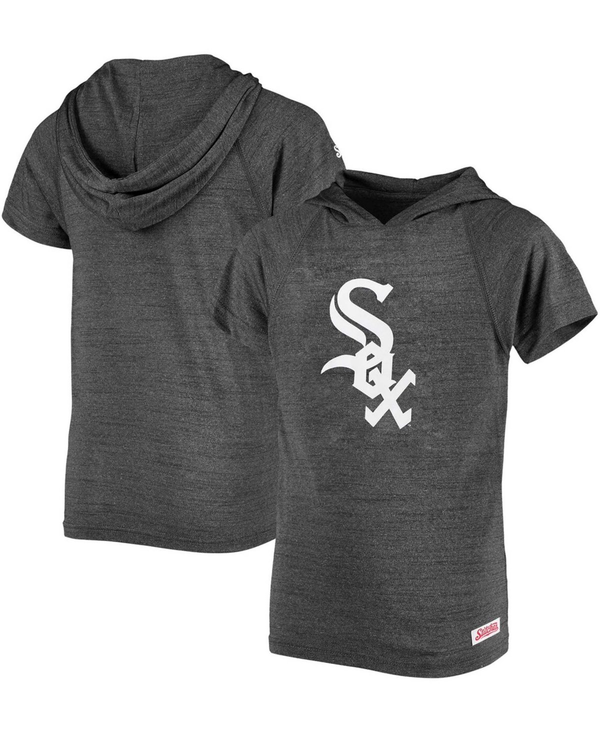 Stitches Kids' Big Boys Heather Black Chicago White Sox Raglan Short Sleeve Pullover Hoodie In Heathered Black