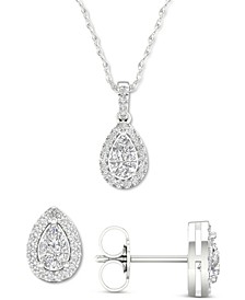 2-Pc. Set Diamond Pear Halo Pendant Necklace & Matching Stud Earrings (5/8 ct. t.w.) in 14k White Gold