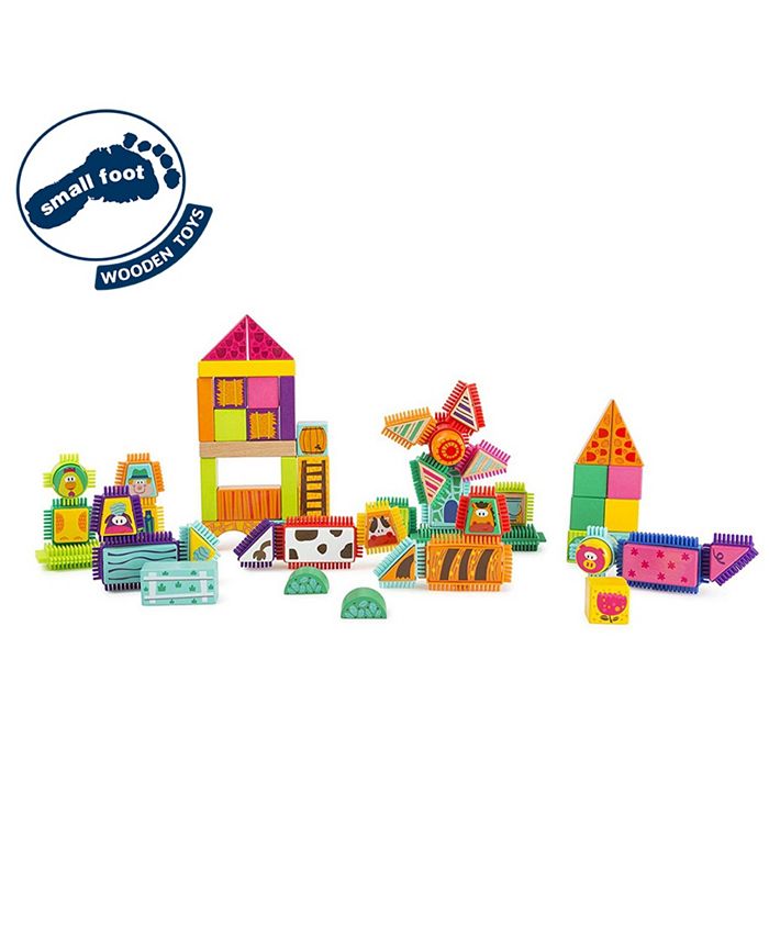 Legler USA Small Foot Wooden Toys Farm Theme Wood and Knobs Building Blocks 80 Piece Playset