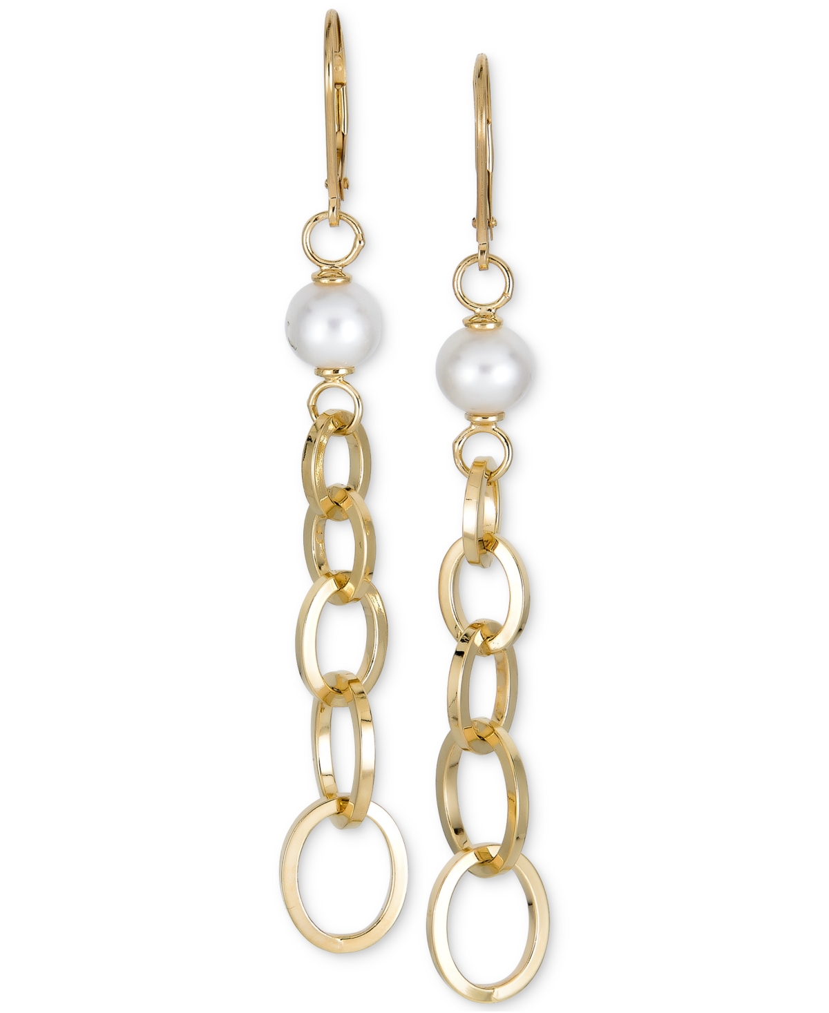 Cultured Freshwater Pearl (7mm) Chain Link Drop Earrings in 14k Gold-Plated Sterling Silver