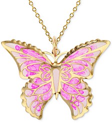 Enamel Ombré Butterfly 18" Pendant Necklace in 14k Gold