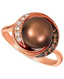 Chocolate Pearl (9mm) & Diamond (1/8 ct. t.w.) Statement Ring in 14k Rose Gold