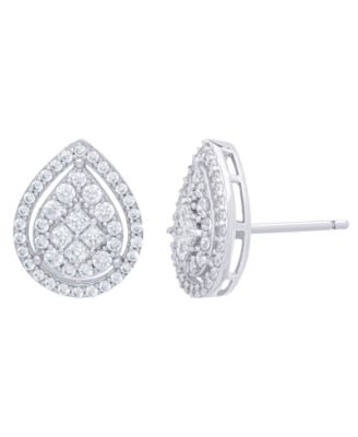 Cubic Zirconia Pear Halo Earrings in Fine Gold Plate or Fine Silver Plate