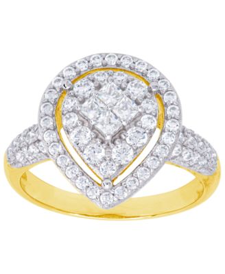 Cubic Zirconia Pear Halo Ring in Fine Gold Plate or Fine Silver Plate