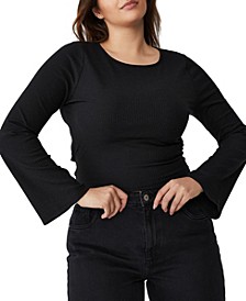 Trendy Plus Size Tie Back Flare Long Sleeve Top