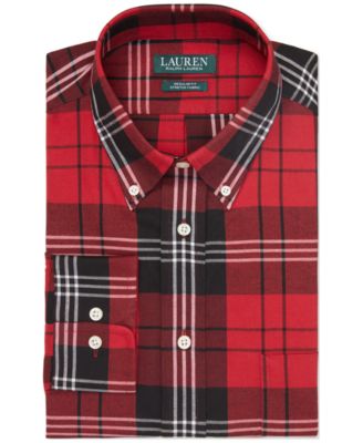 로렌 랄프로렌 Lauren Ralph Lauren Mens Regular-Fit Shorter Length Dress Shirt,Red Multi