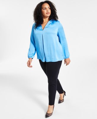 Bar III - Plus Size Pleated V-Neck Top