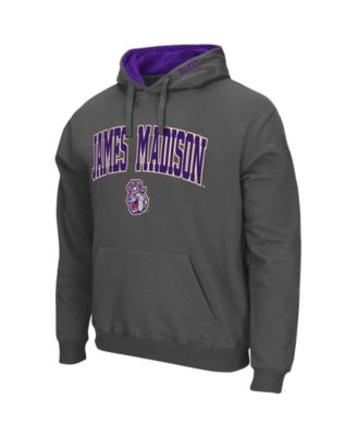 Men's Charcoal James Madison Dukes Arch and Logo Pullover Hoodie