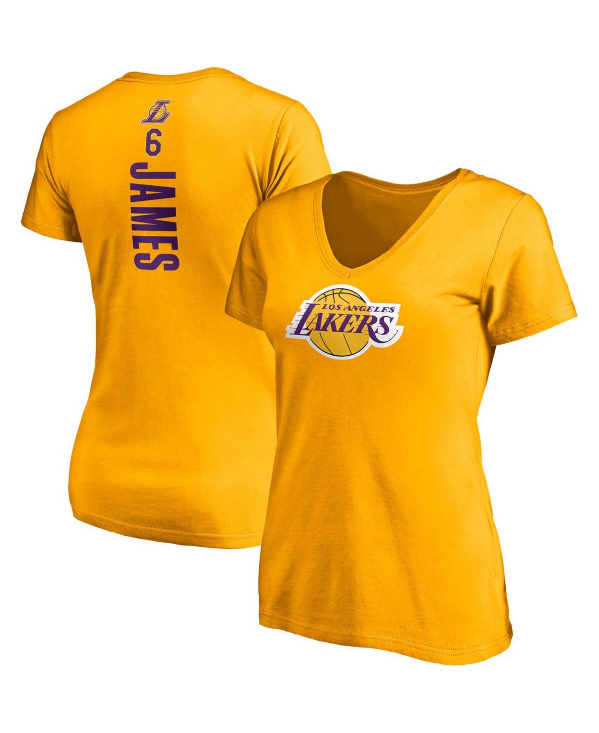 Women's LeBron JamesLos Angeles Lakers Logo Playmaker Name Number V-Neck T-shirt - Gold