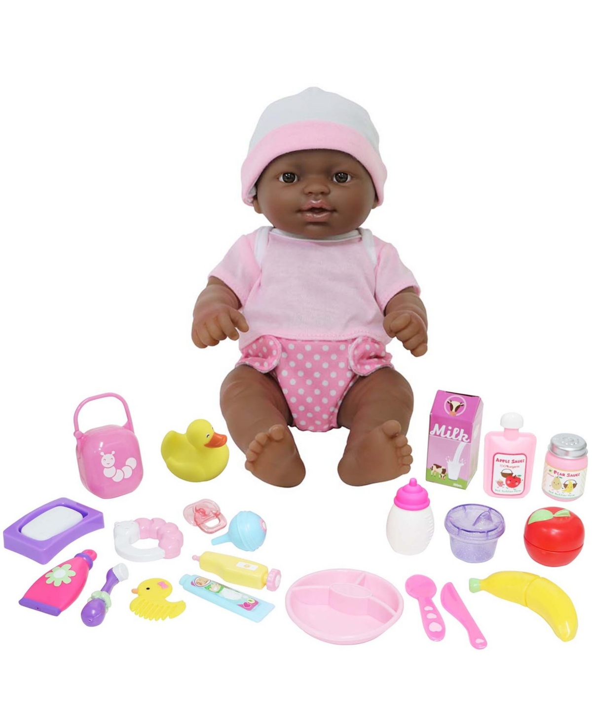Jc Toys Kids' La Newborn African American 12" Baby Doll Gift Set, 25 Pieces In Pink