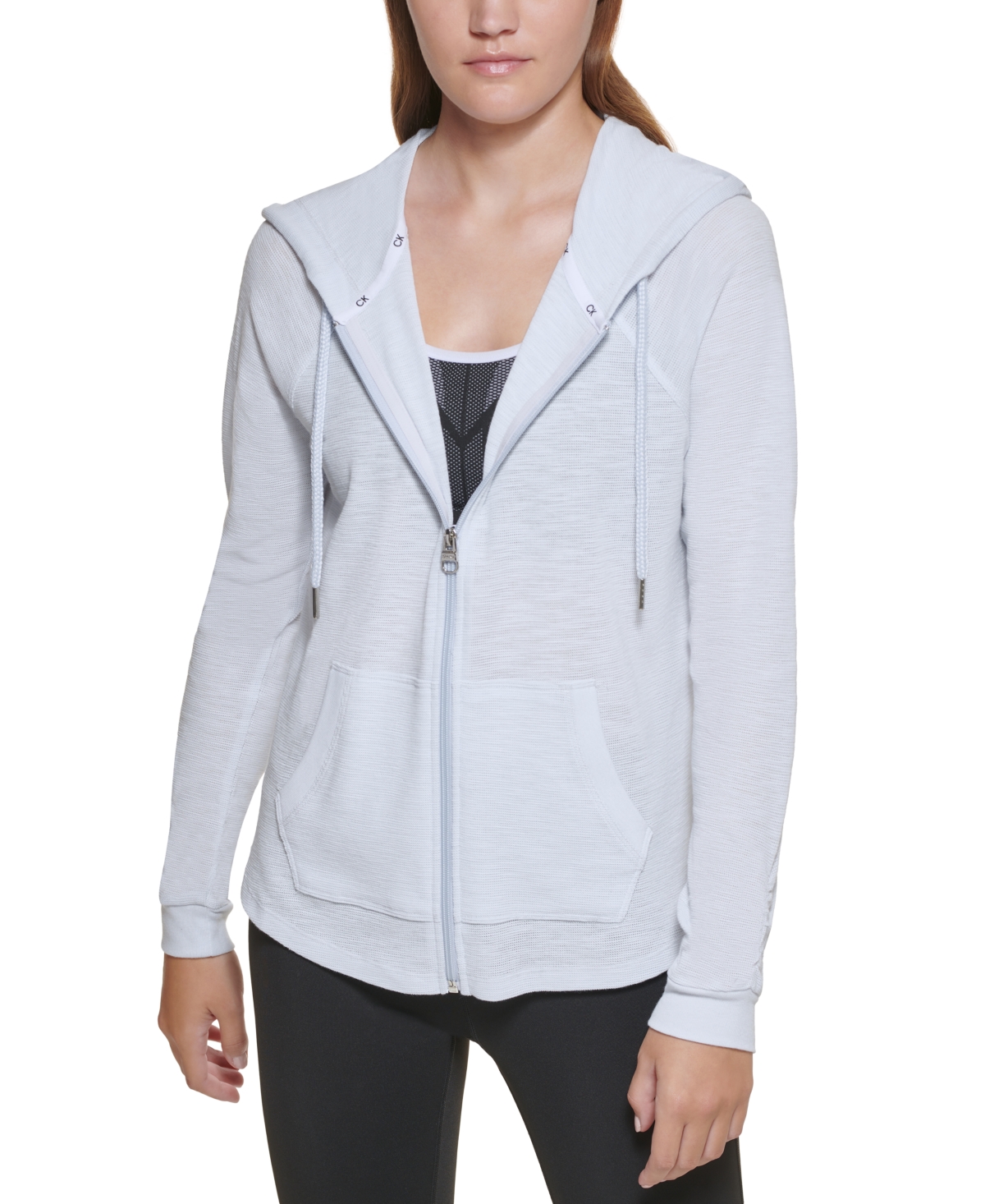 Calvin Klein Performance Ruched-sleeve Zip Hoodie In Spray