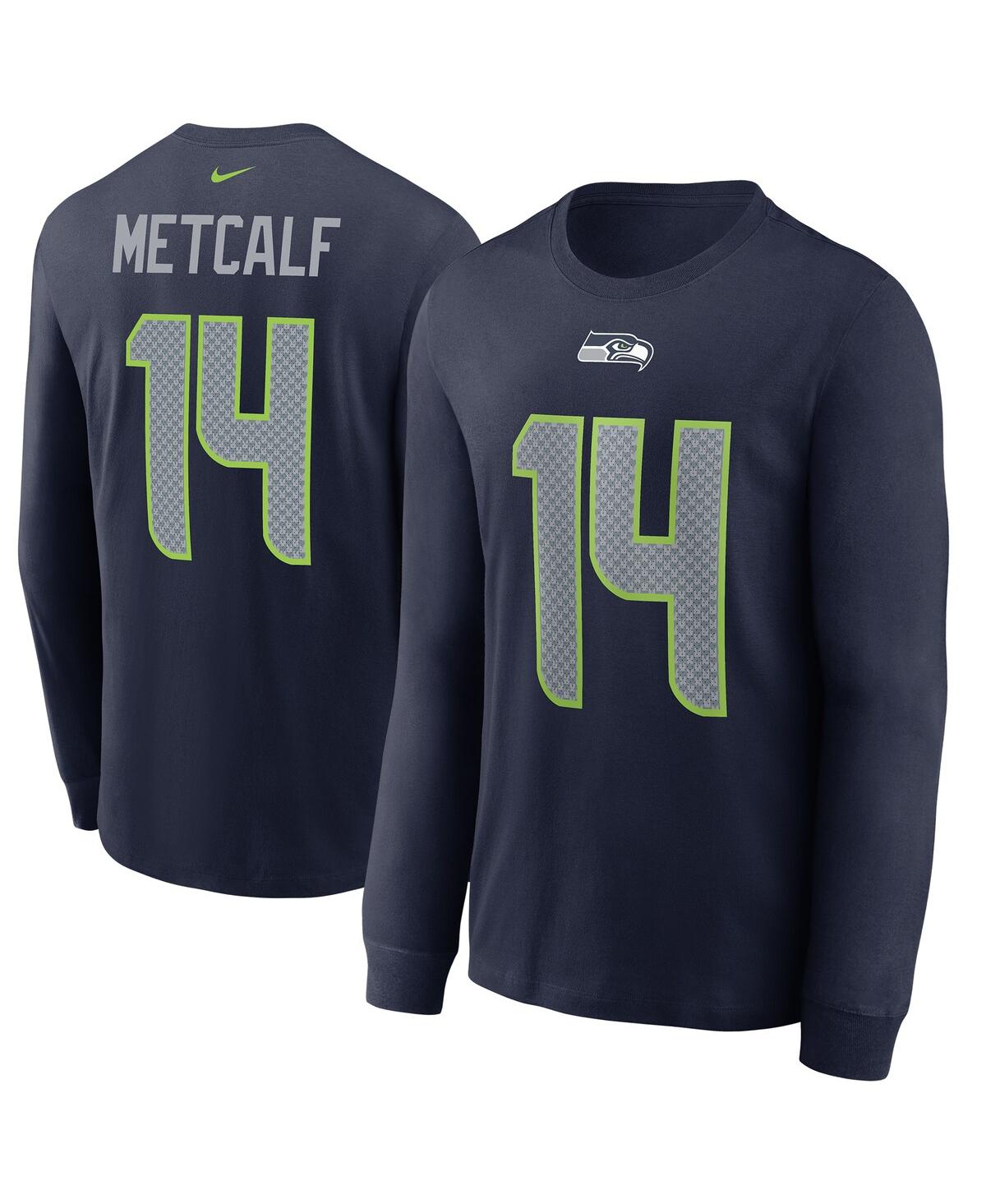 Men's Dk MetcalfSeattle Seahawks Player Name Number Long Sleeve T-shirt - Navy