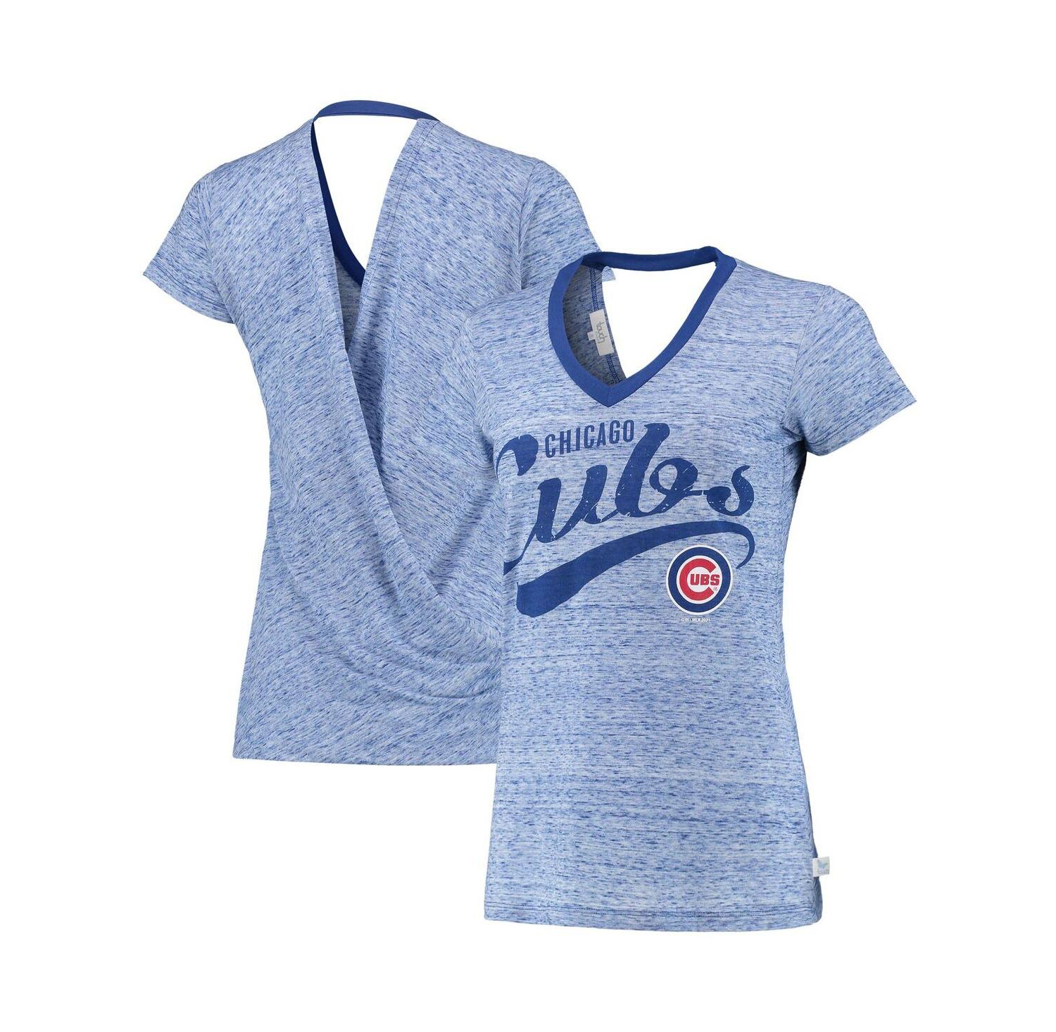 Women's Navy Chicago Cubs Hail Mary V-Neck Back Wrap T-Shirt