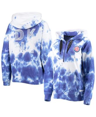 Women's White and Royal Chicago Cubs Dakota Tie-Dye Half-Zip Hoodie