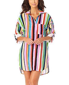 Painted Stripe Boyfriend Tunic Cover-Up
