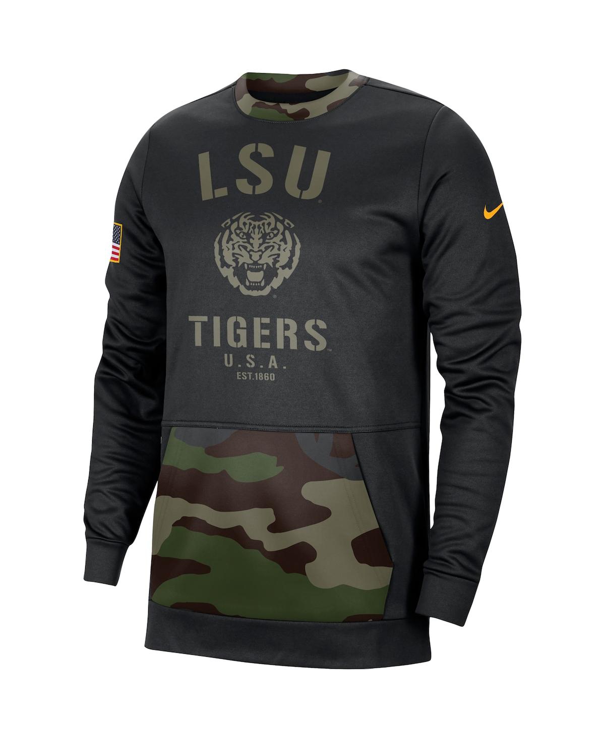 Shop Nike Men's Black, Camo Lsu Tigers Military Appreciation Performance Pullover Sweatshirt In Black,camo