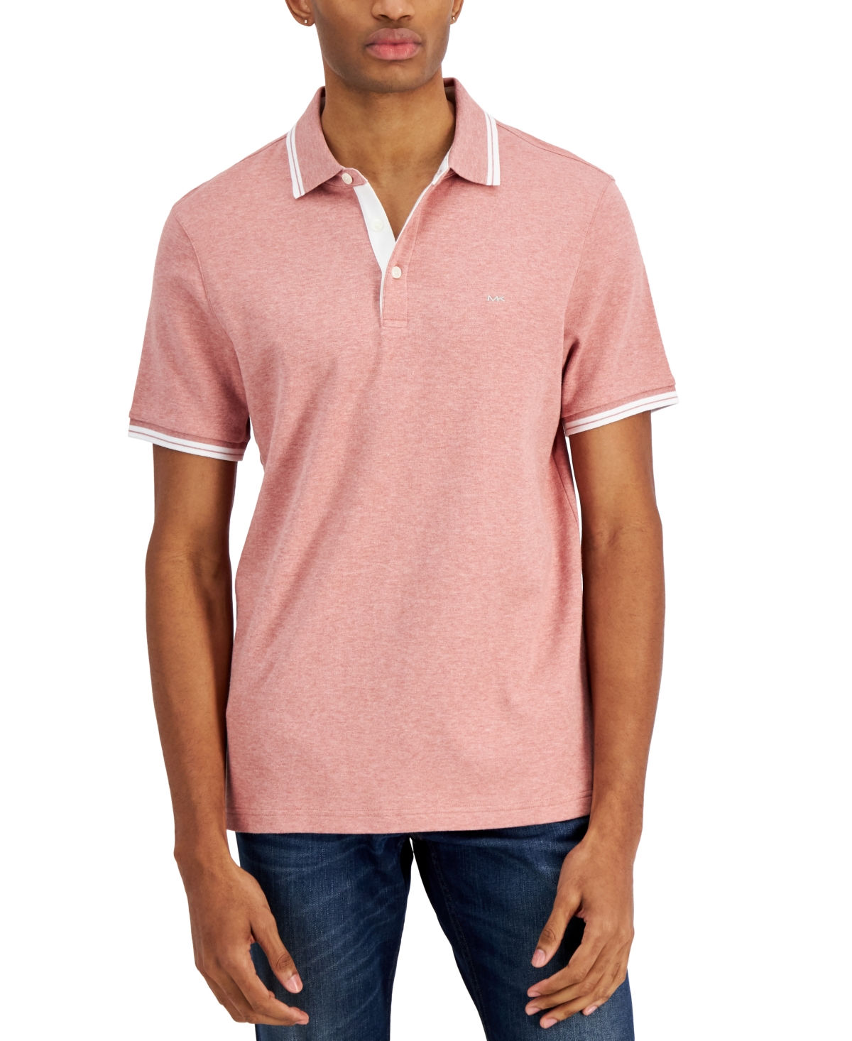 Michael Kors Short Sleeve Polo Shirt In Dusty Rose Heather