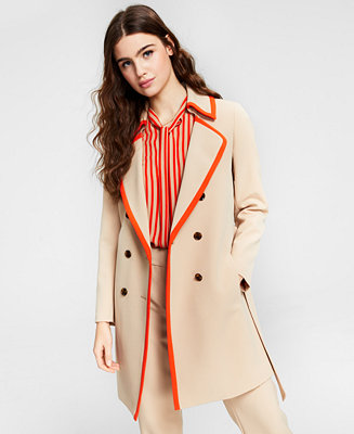 Bar III Contrast-Trim Trench Coat, Created for Macy's & Reviews - Jackets & Blazers - Women - Macy's