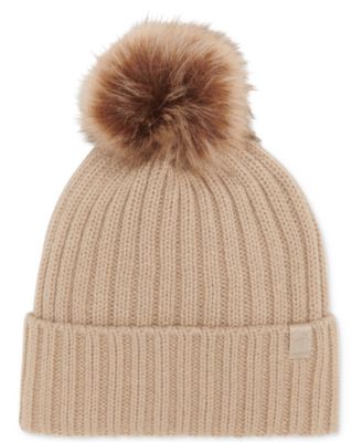 beanie with faux fur pom pom