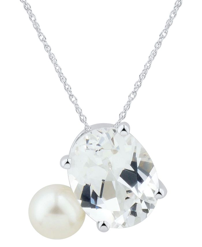 Arabella - Cultured Freshwater Pearl (5mm) & Cubic Zirconia Pendant Necklace in Sterling Silver, 16" + 2" extender