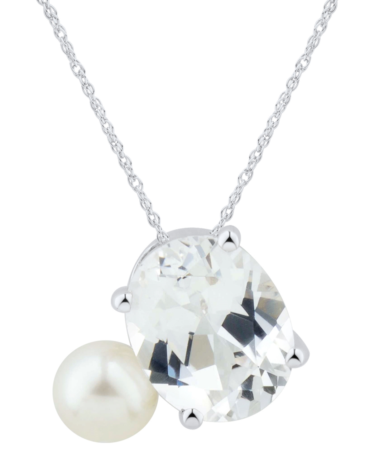 Arabella Cultured Freshwater Pearl (5mm) & Cubic Zirconia Pendant Necklace in Sterling Silver, 16" + 2" extender