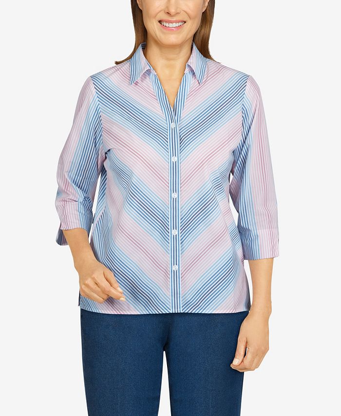 Alfred Dunner Petite Classics S2 Mitered Stripe Top - Macy's