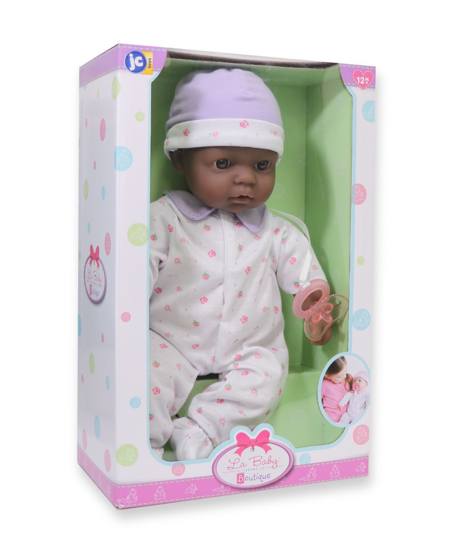 Детская кукла JC TOYS La Baby African American 16" Soft Body Baby Doll Purple Outfit — фото 4