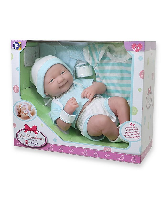 JC TOYS La Newborn Nursery 14" Smiling Baby Doll 8 Pcs Blue Gift Set
