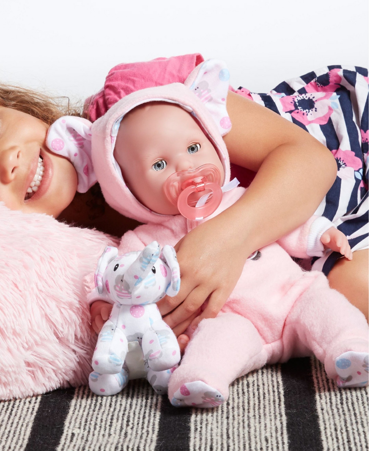 JC TOYS BERENGUER BOUTIQUE 15" SOFT BODY BABY DOLL ELEPHANT PINK OUTFIT 