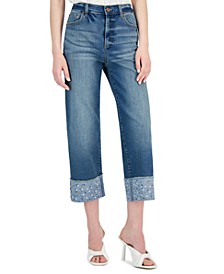Women's High Rise Embellished Crop Wide Leg-Jeans, Created for Macy's