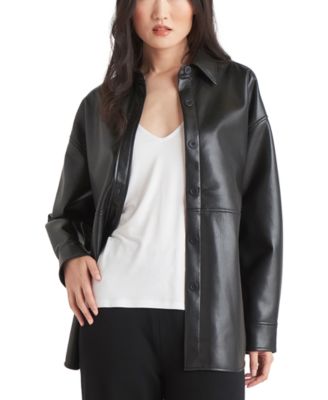 black leather shacket womens