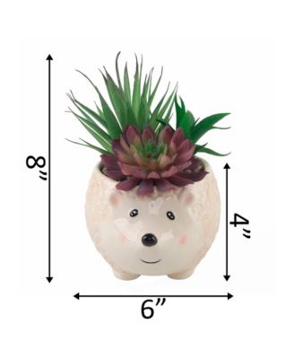 8" Artificial Succulent in 6" Large Hedgehog Ceramic Planter